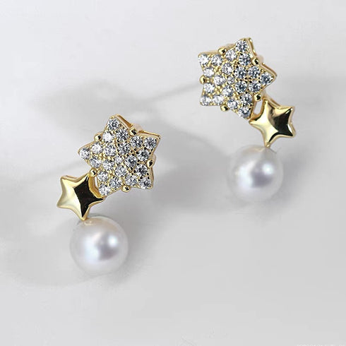 Elegant Pearl Drop Zirconia Star Earrings - COCO Style
